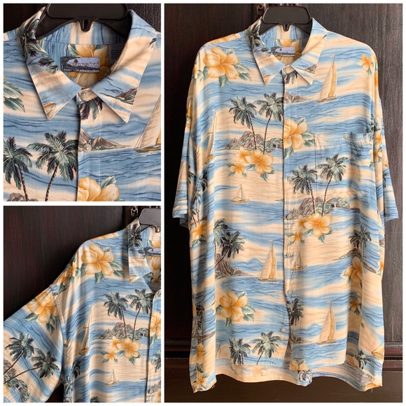 🌴 Corsini Hawaiian Rayon Camp Shirt Sailboats 🌴 - Picture 2 of 8